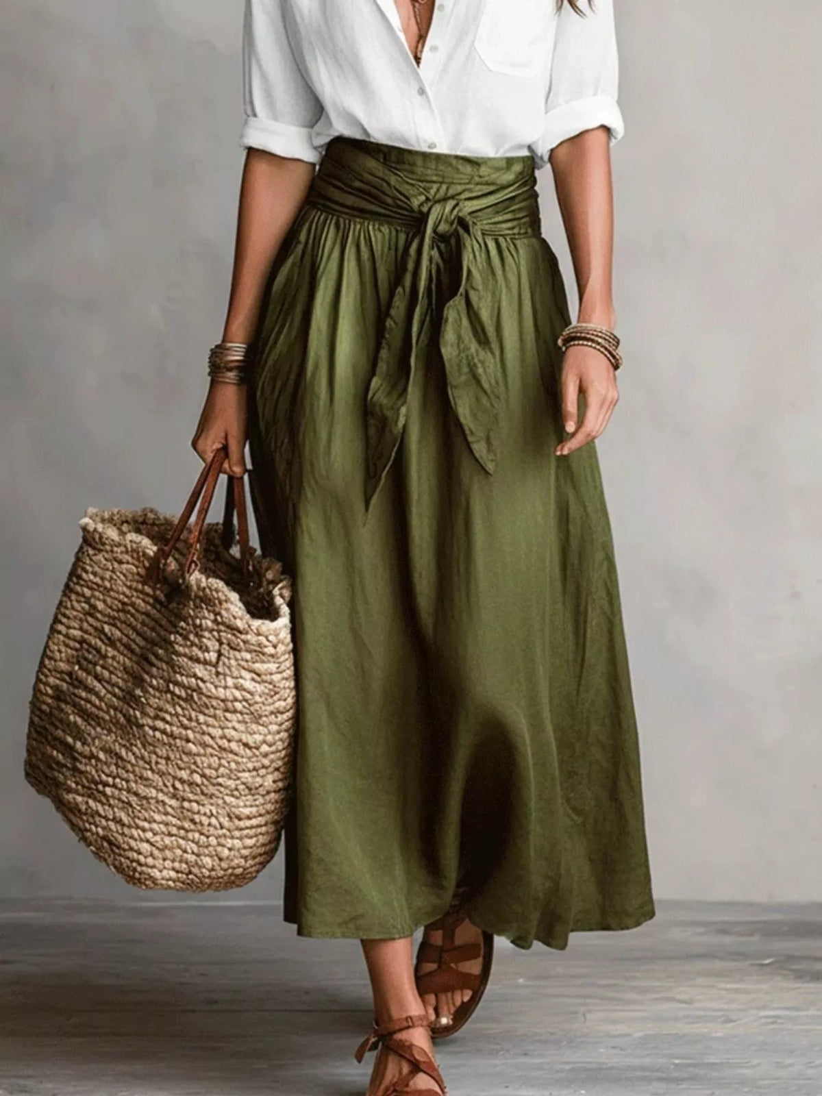 Full Size Button-down Shirt Skirt Set Plus (3)