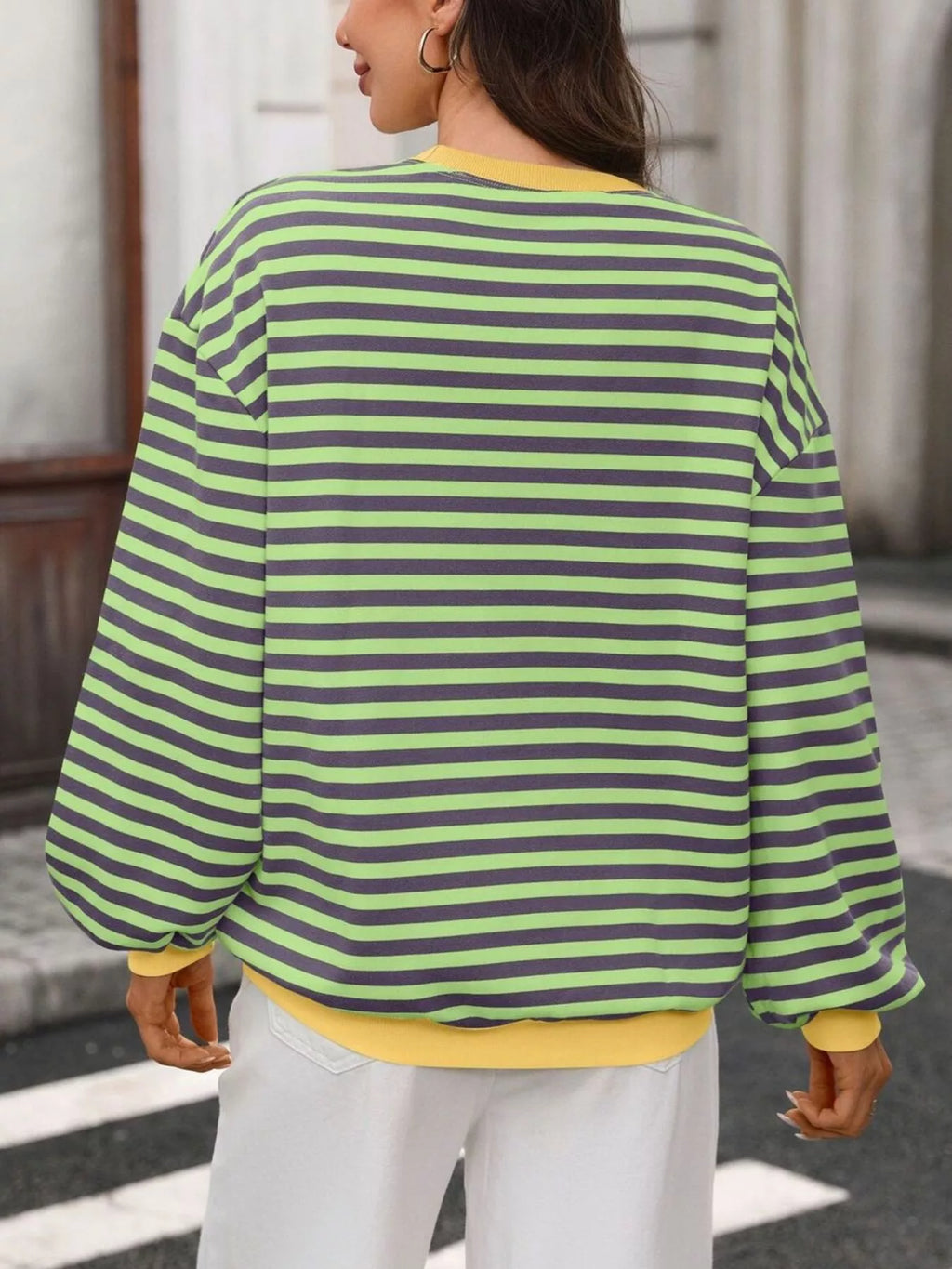 Contrast Trim Striped Crew Neck Sweatshirt (13)