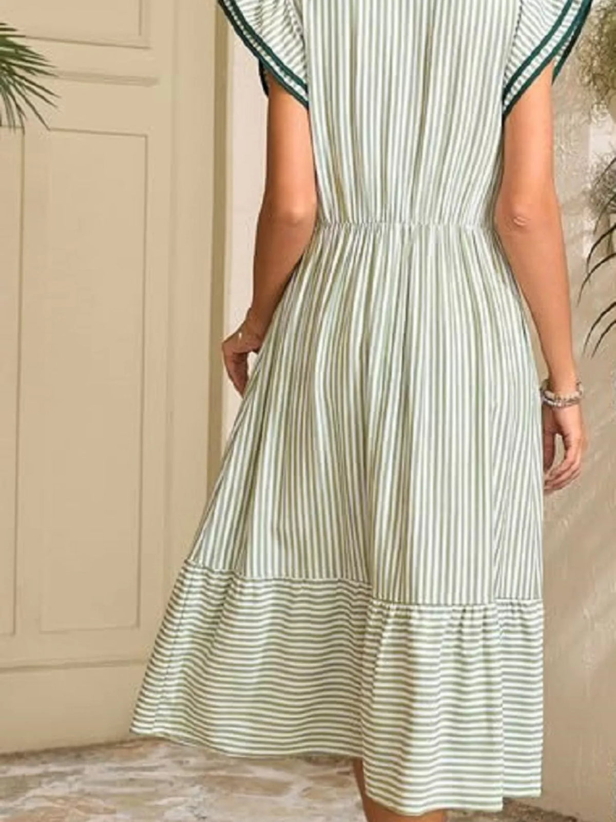 Striped Notched Ruffle Sleeve Dress (15)