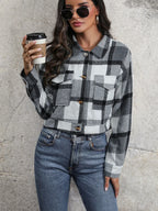 Plaid Button Up Drop Shoulder Cropped Jacket (16)