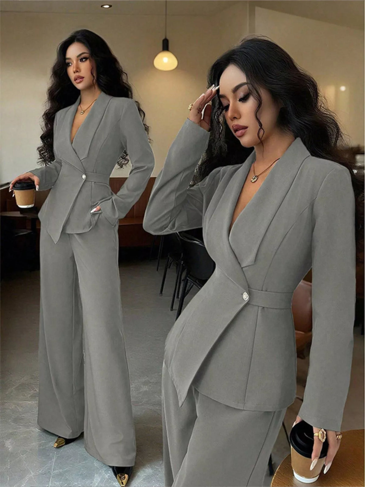 One Button Blazer Pants Set (18)