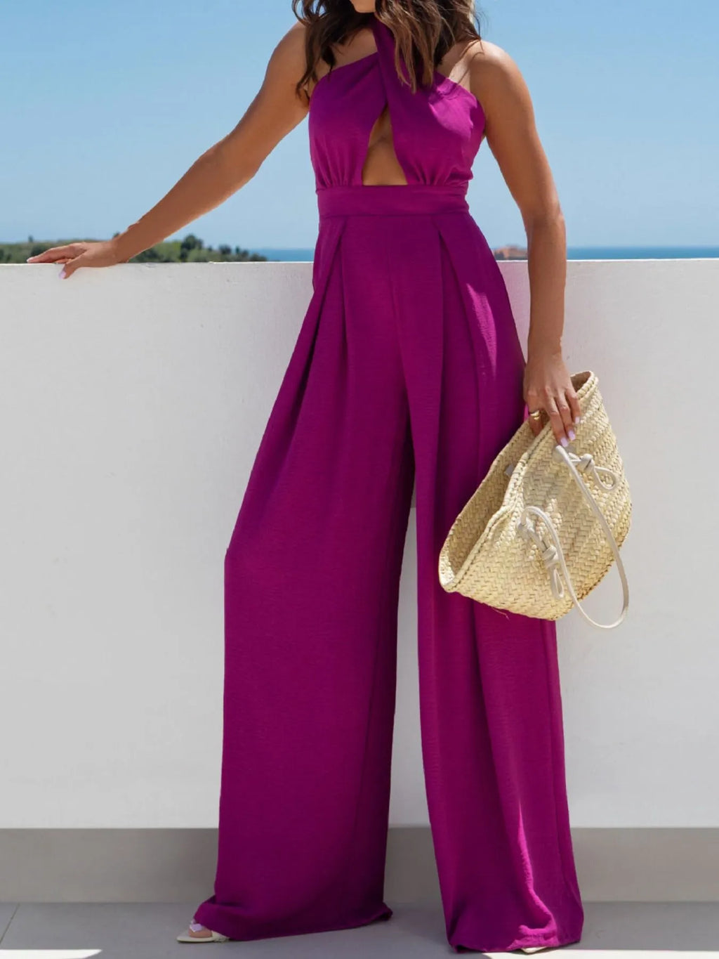 Wide Leg Cutout Halter Neck Jumpsuit (3)