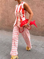 Fish Print Sleeveless Top Pants Set (12)