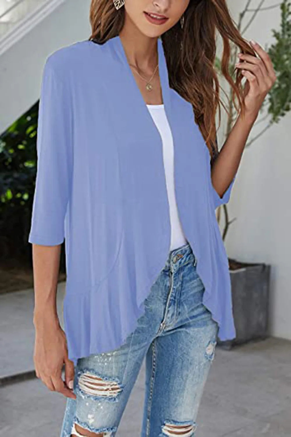 Open Front Three-quarter Sleeve Cardigan (16)