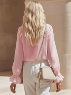 Ruffled V-neck Long Sleeve Blouse (3)