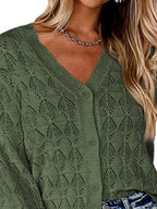 Chic V-neck Openwork Button-down Knit Cardigan (8)