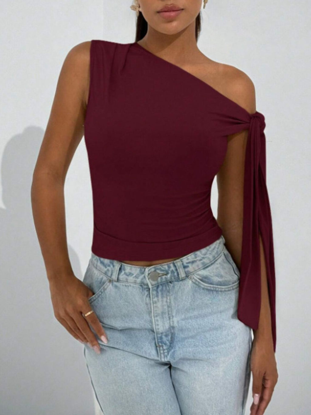 One-shoulder Tie Detail Top (9)