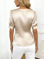 Satin Surplice Short Sleeve Blouse (2)