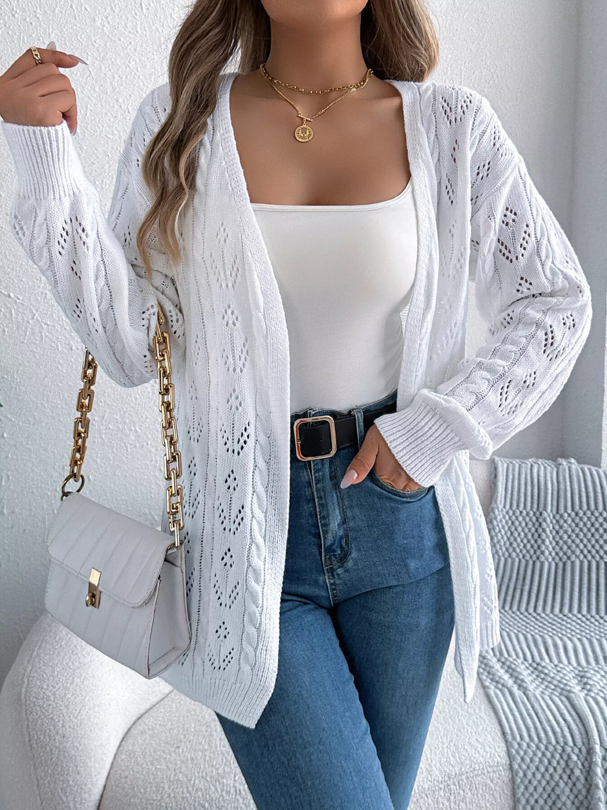 Openwork Open Front Long Sleeve Cardigan (17)