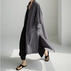 Shirt Dress Overknee Long Split Bf Cotton Linen Trench Coat photo 4