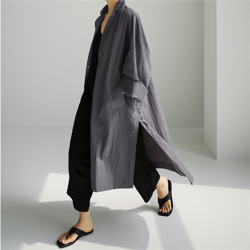 Shirt Dress Overknee Long Split Bf Cotton Linen Trench Coat photo 4