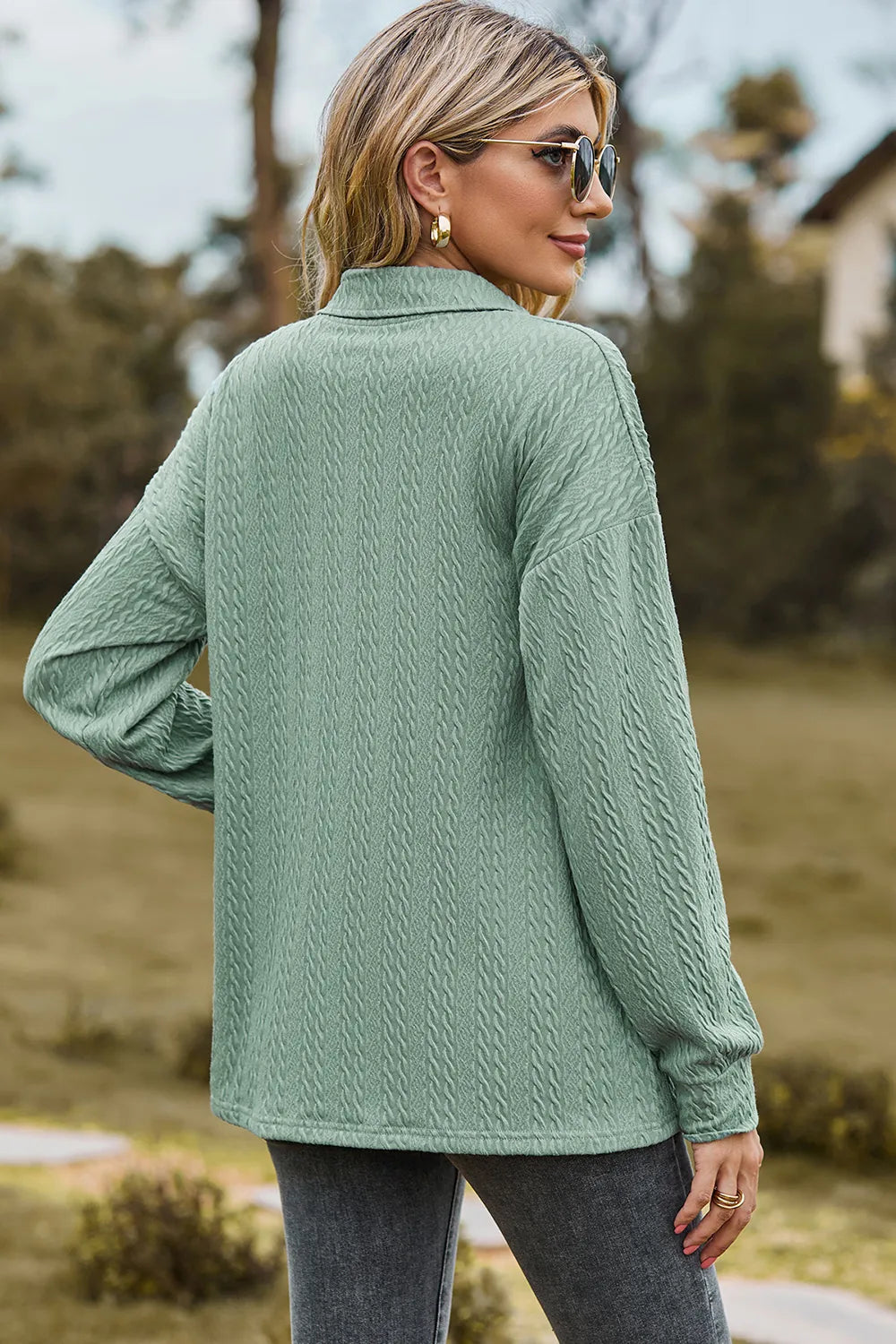 Half Button Dropped Shoulder Blouse (18)