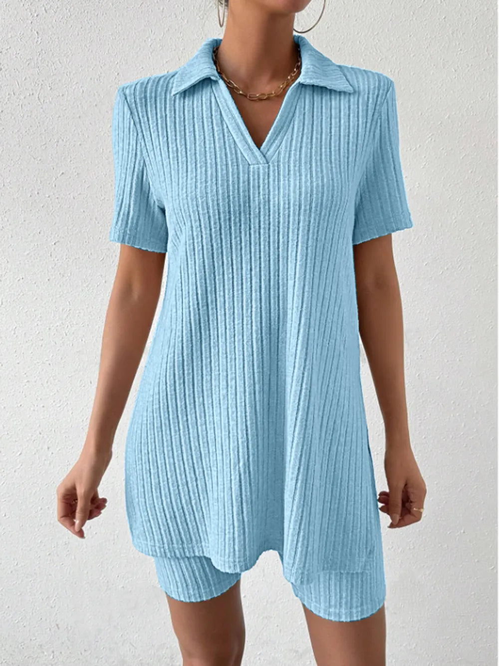 Johnny Collar Short Sleeve Top Shorts Set (18)