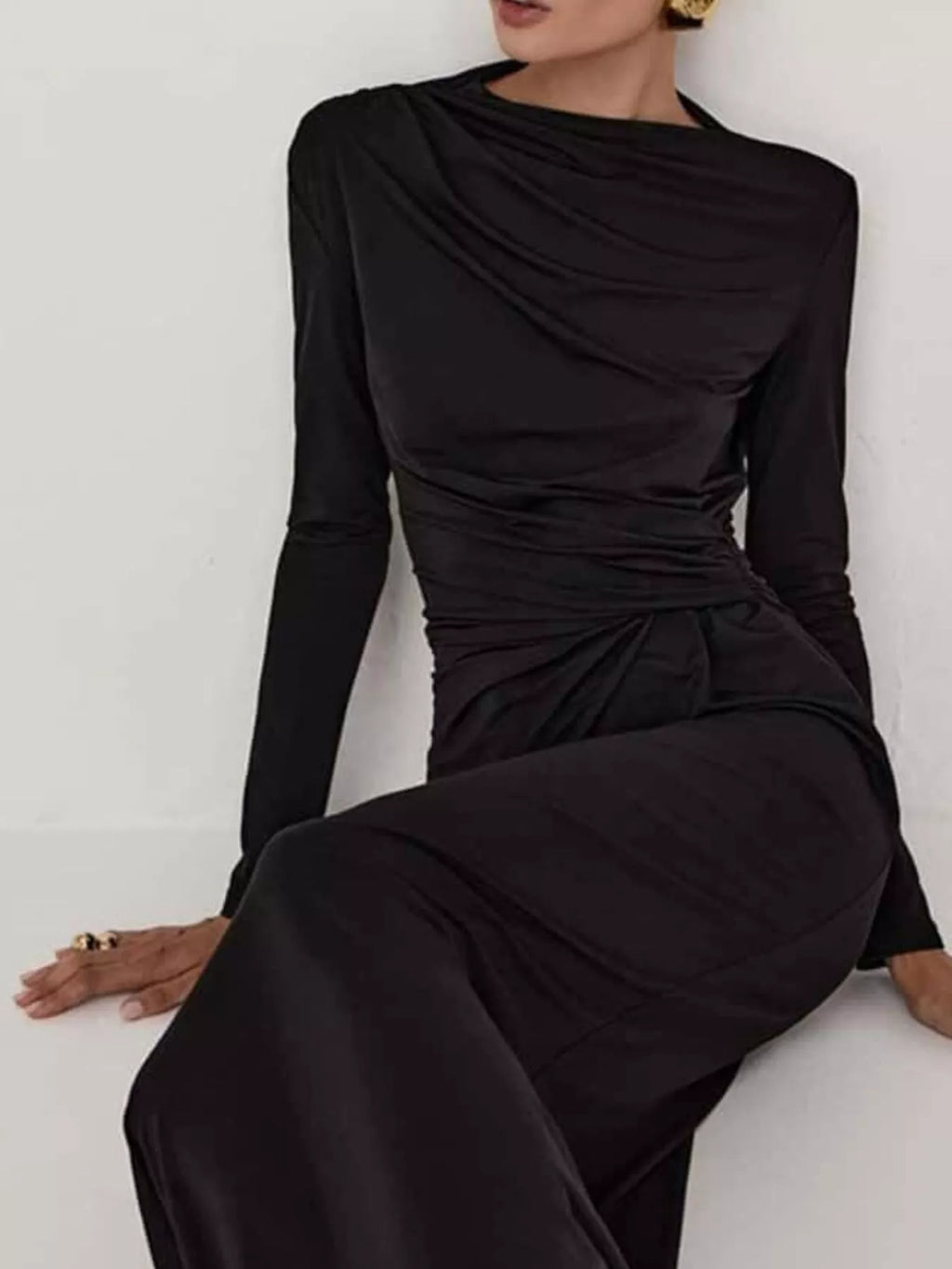 Ruched Long Sleeve Bodycon Maxi Dress (11)