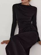 Ruched Long Sleeve Bodycon Maxi Dress (11)