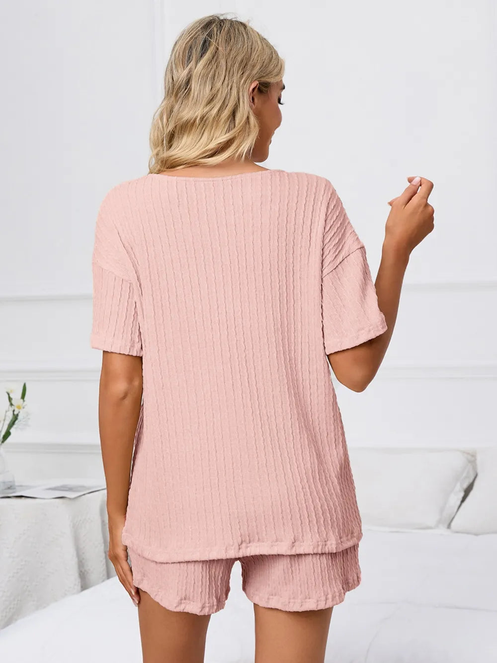 Notched Short Sleeve Shorts Lounge Set (6)