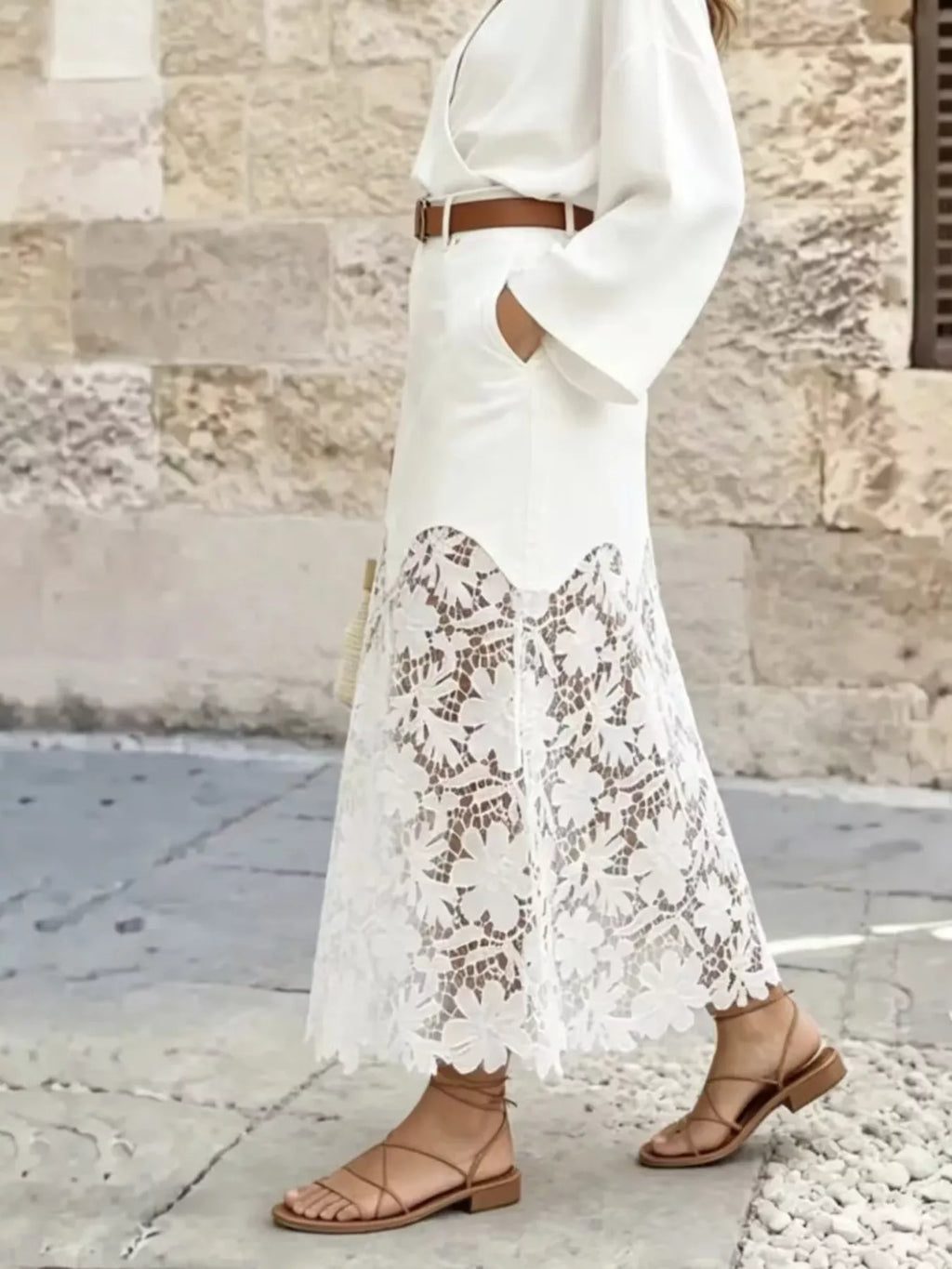 Lace Trimmed Slit Skirt (3)