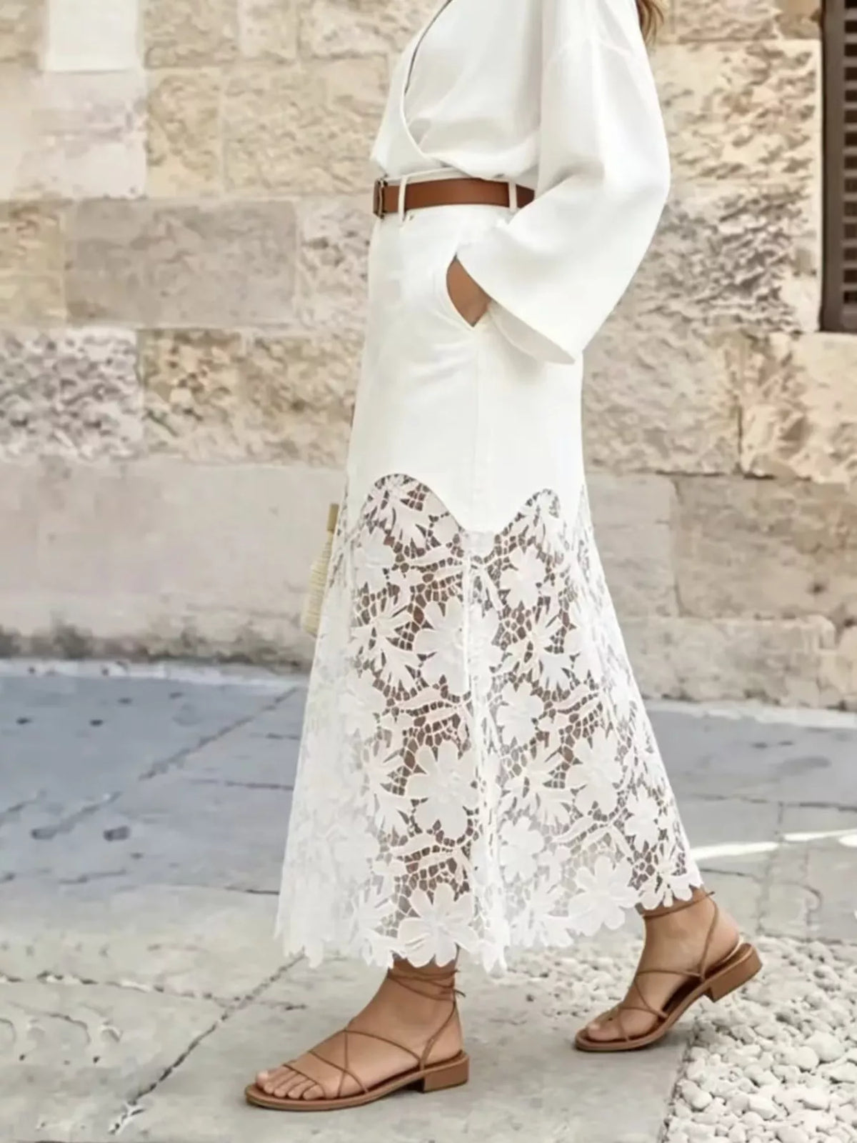 Lace Trimmed Slit Skirt (3)