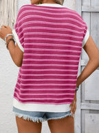 Striped Round Neck Short Sleeve Sweater (4)