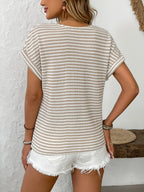 Striped V-neck Short Sleeve T-shirt (19)