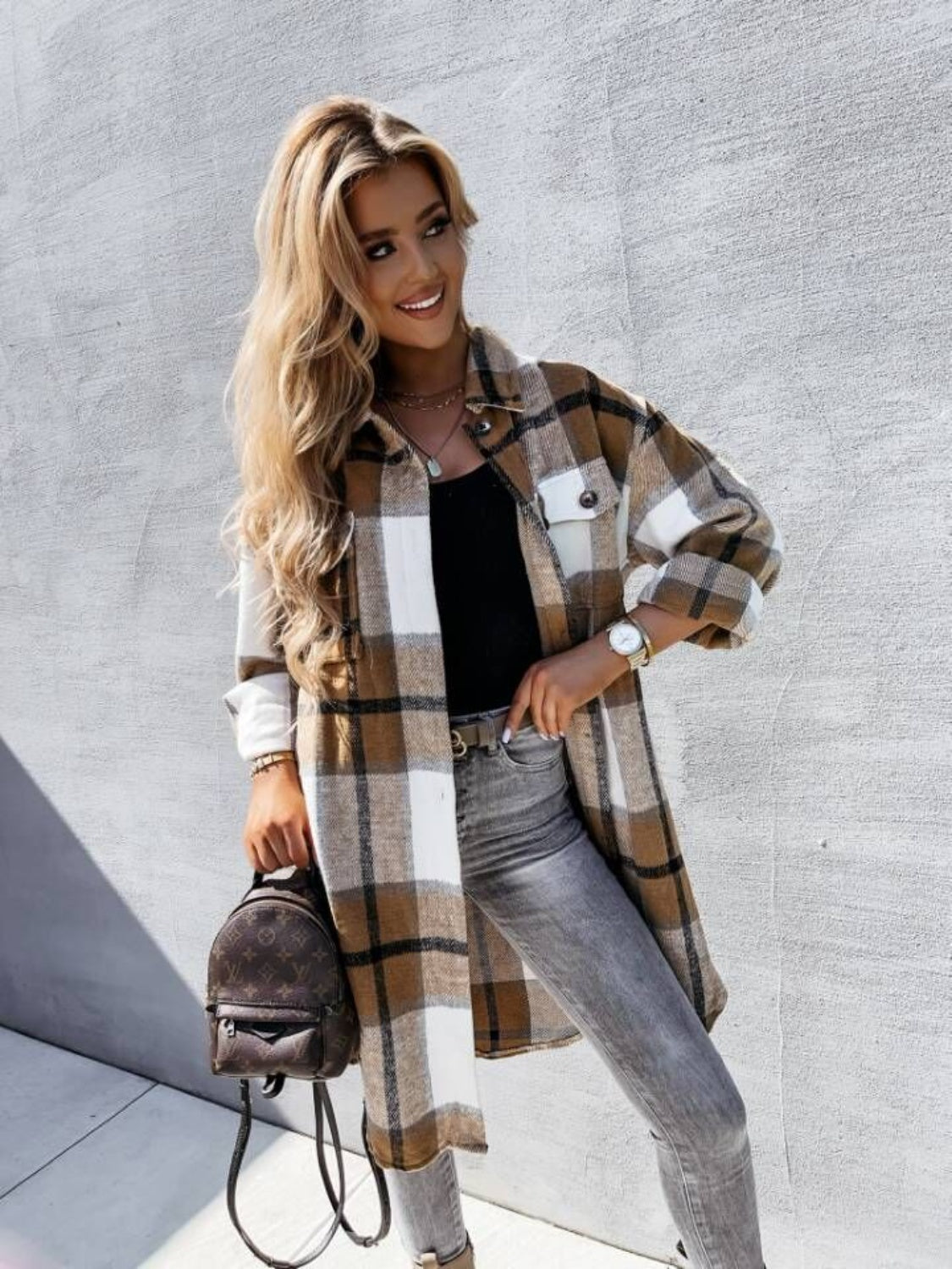 Plaid Collared Neck Longline Shirt (6)