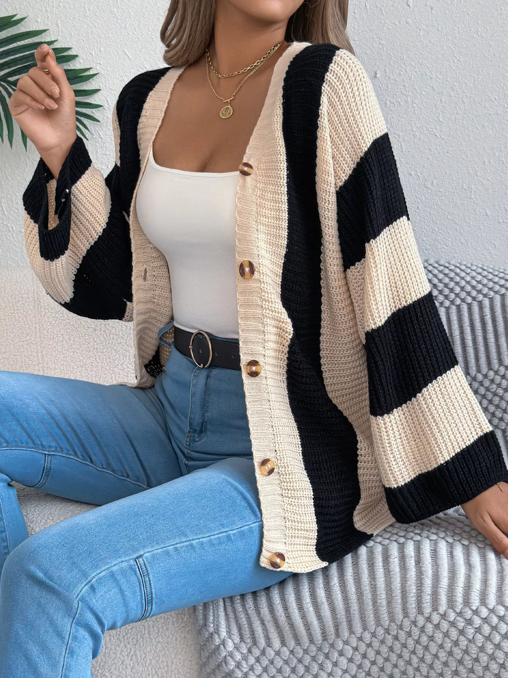 Block Button-up Cardigan