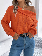 Off-shoulder Cable Knit Sweater (9)