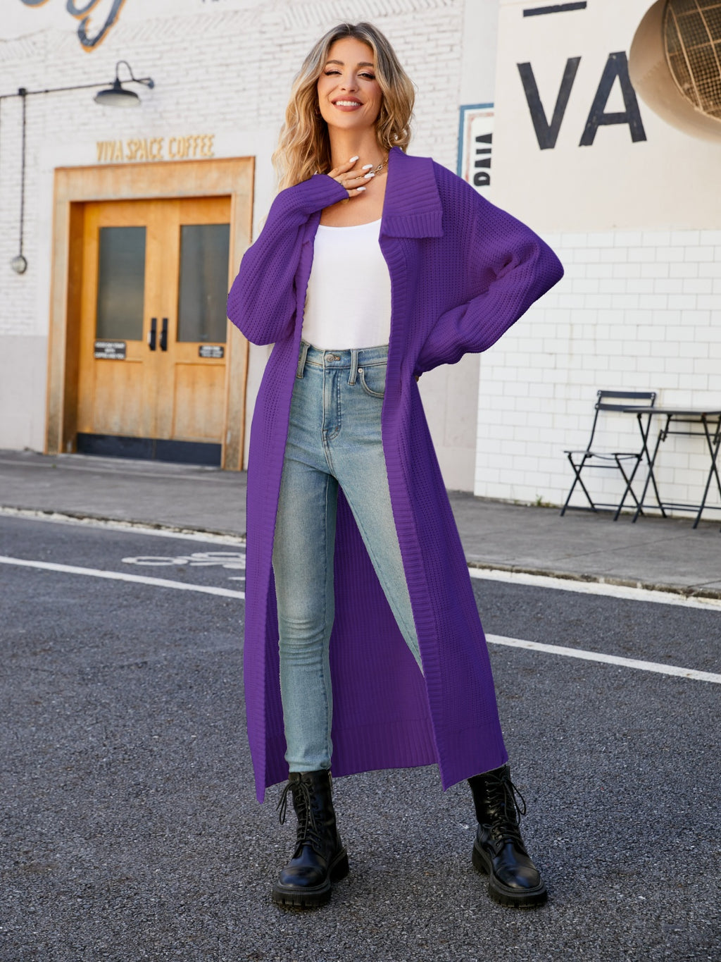 Full Size Collared Open Front Duster Cardigan (8)