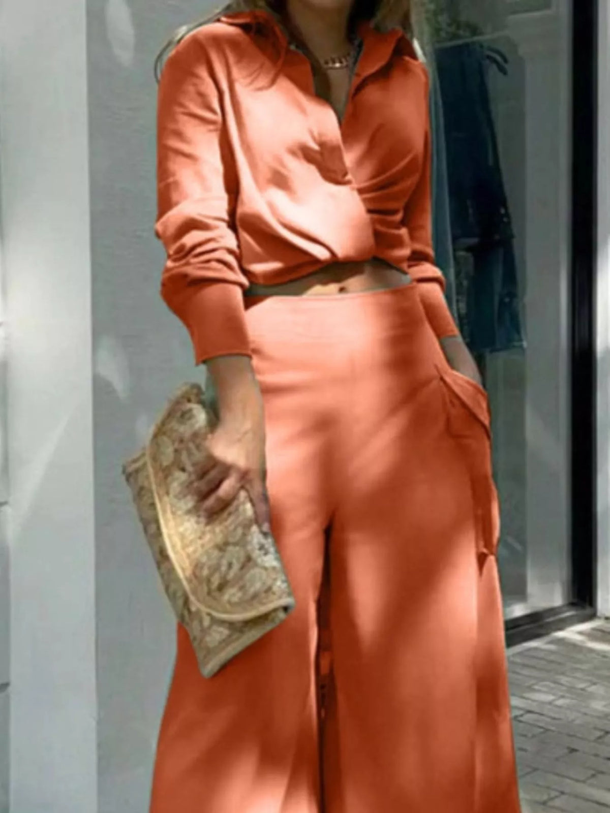 Long Sleeve Shirt Wide Leg Pants Set (8)