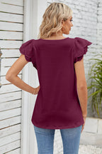 Eyelet Square Neck Cap Sleeve Blouse (23)