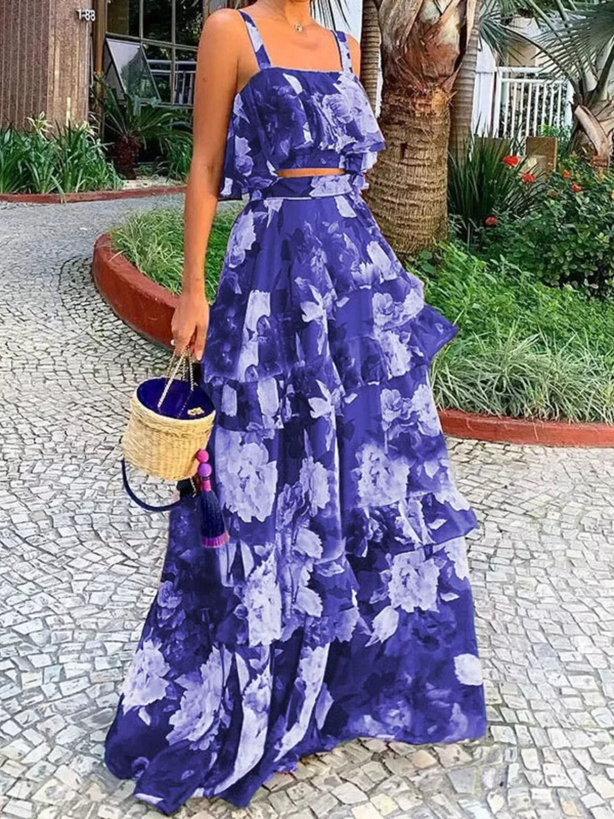 Floral Print Ruffle Cami Skirt Two-piece Set (14)