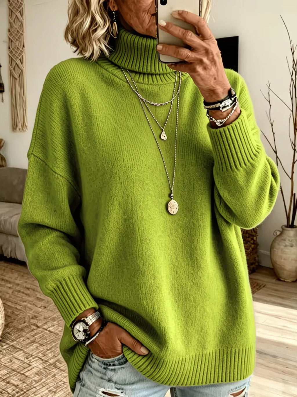 Turtleneck Dropped Shoulder Sweater