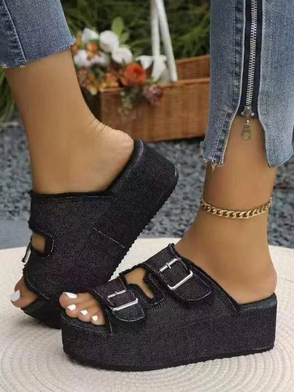 Raw Hem Wedge Buckle Sandals (4)