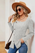 Decorative Button Square Neck T-shirt (11)