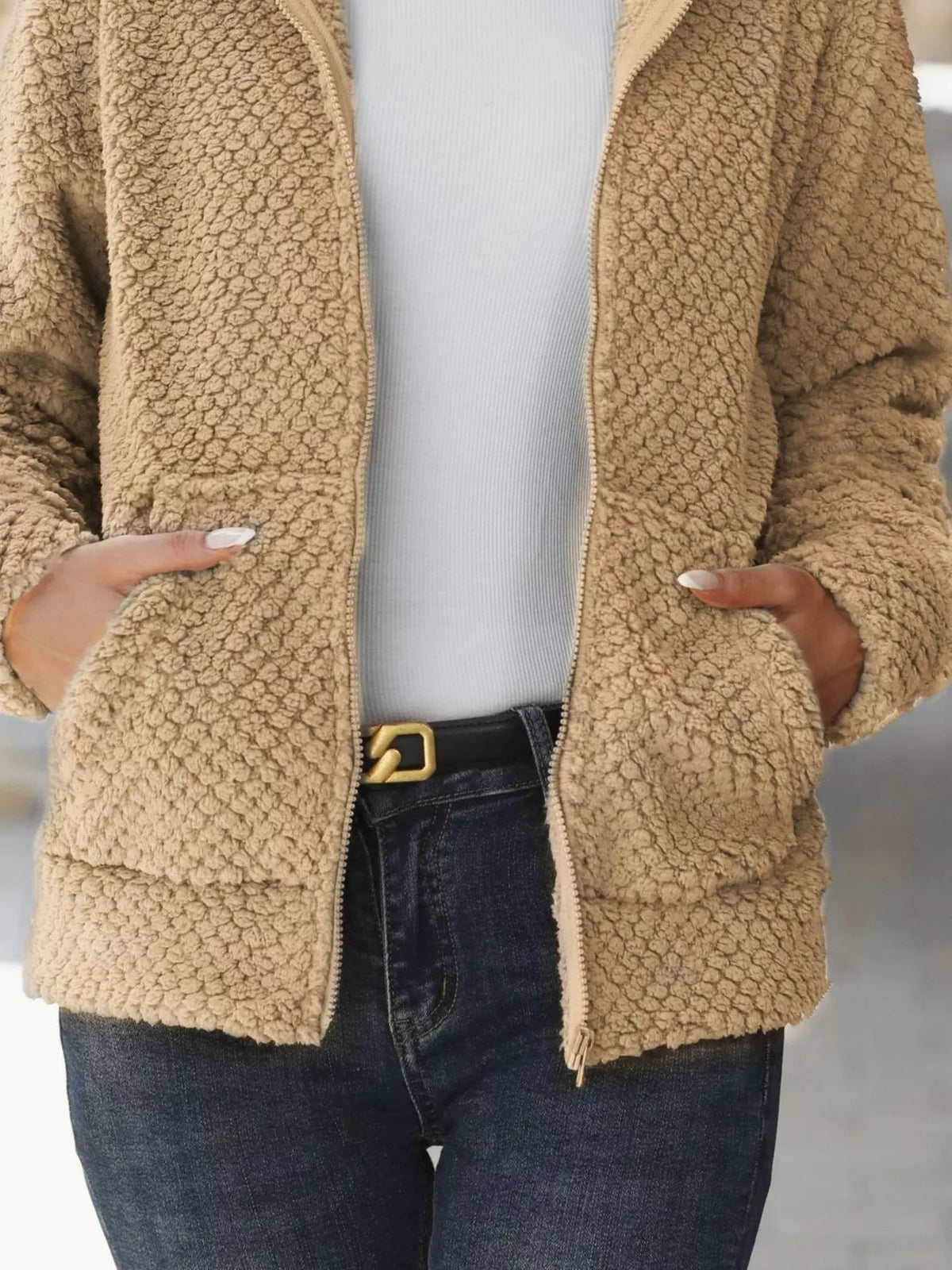 Textured Knit Zip-up Hooded Outerwear (12)