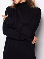 Turtleneck Ribbed Knit Sweater Dress (2)