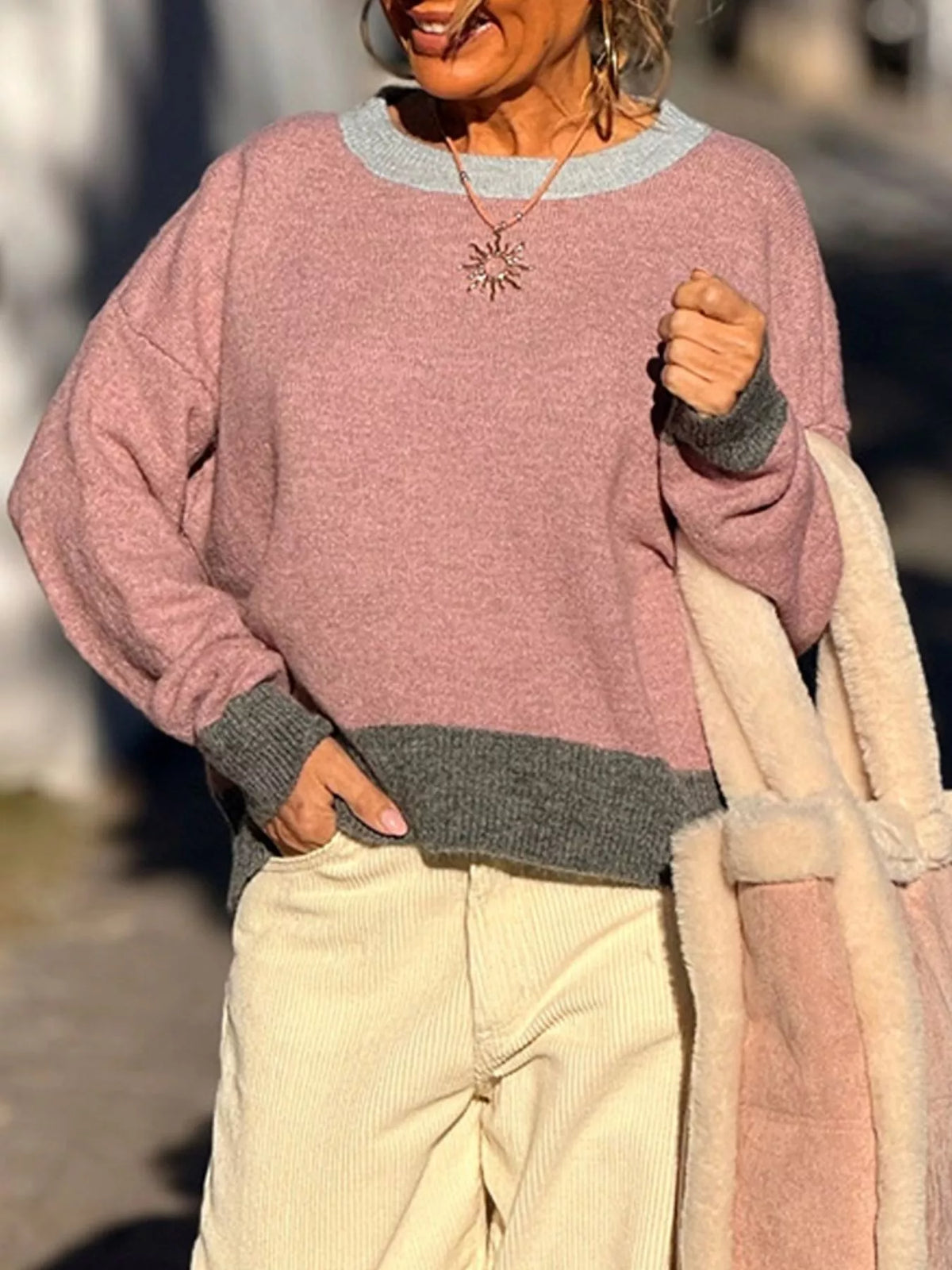 Contrast Trim Crew Neck Sweater (14)