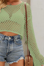 Openwork Round Neck Dropped Shoulder Knit Top (9)