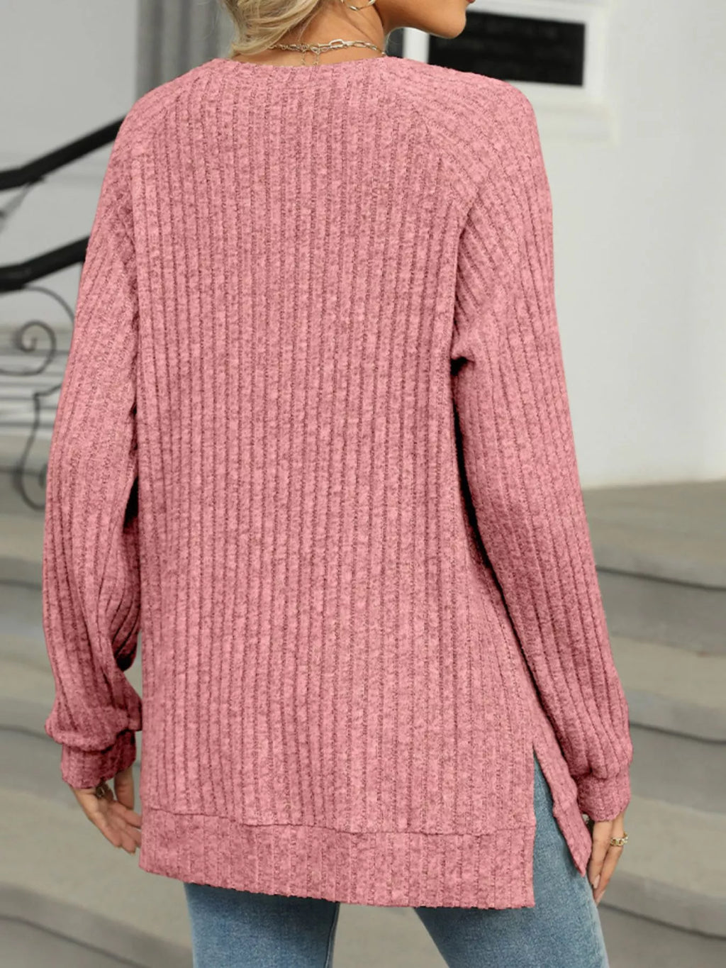 Round Neck Knit Button Top (29)
