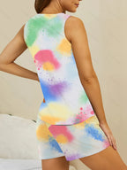 Printed Round Neck Top Shorts Lounge Set (8)