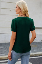 Notched Short Sleeve Blouse (8)