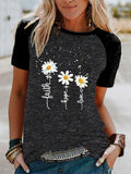 Three Little Daisies Print Short-sleeved T-shirt variant CJLS119738501AZ|CJLS119738502BY|CJLS119738503CX|CJLS119738504DW|CJLS119738505EV|CJLS119738506FU