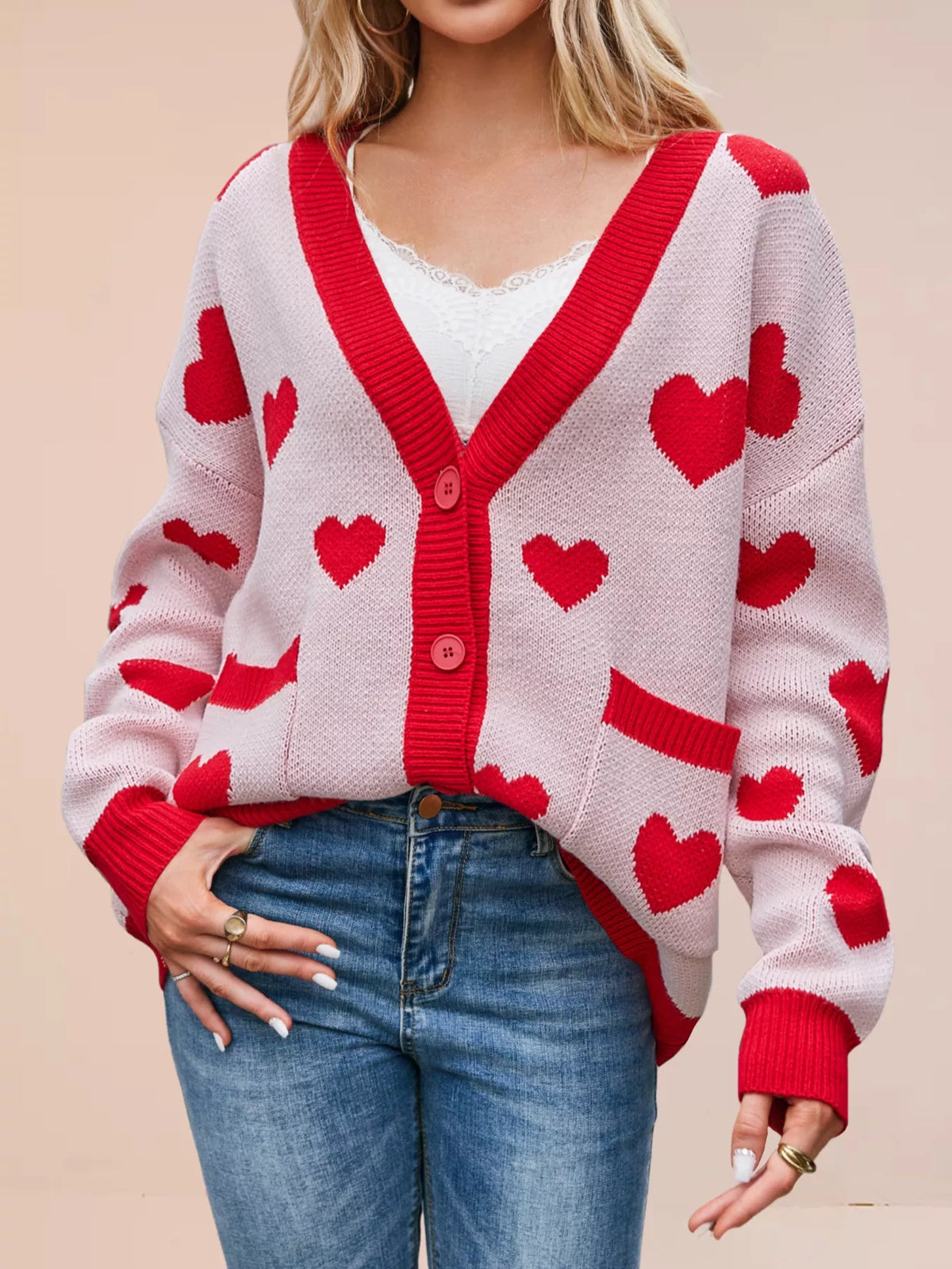Heart Pattern Button-up Knit Cardigan (3)