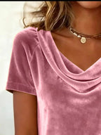 Velvet Cowl Neck Short Sleeve Top (6)