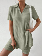 Johnny Collar Short Sleeve Top Shorts Set (14)
