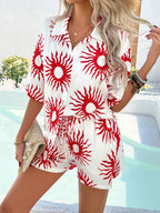 Printed Collared Neck Half Sleeve Top Shorts Set (8)