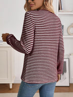Striped Button Detail Long Sleeve Top (2)
