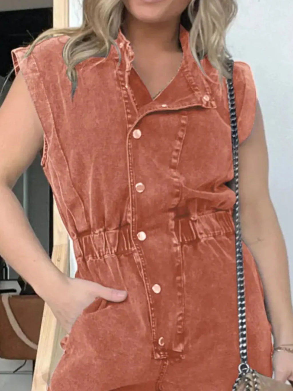 Full Size Button Front Cap Sleeve Denim Jumpsuit Plus (10)