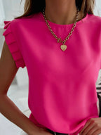 Ruffled Round Neck Cap Sleeve Top (5)