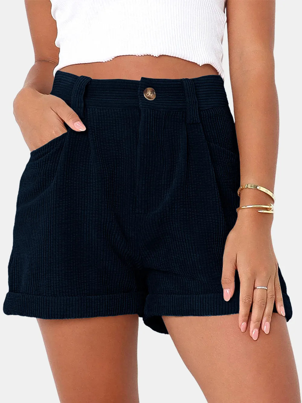 Full Size High Waist Shorts Pockets (6)